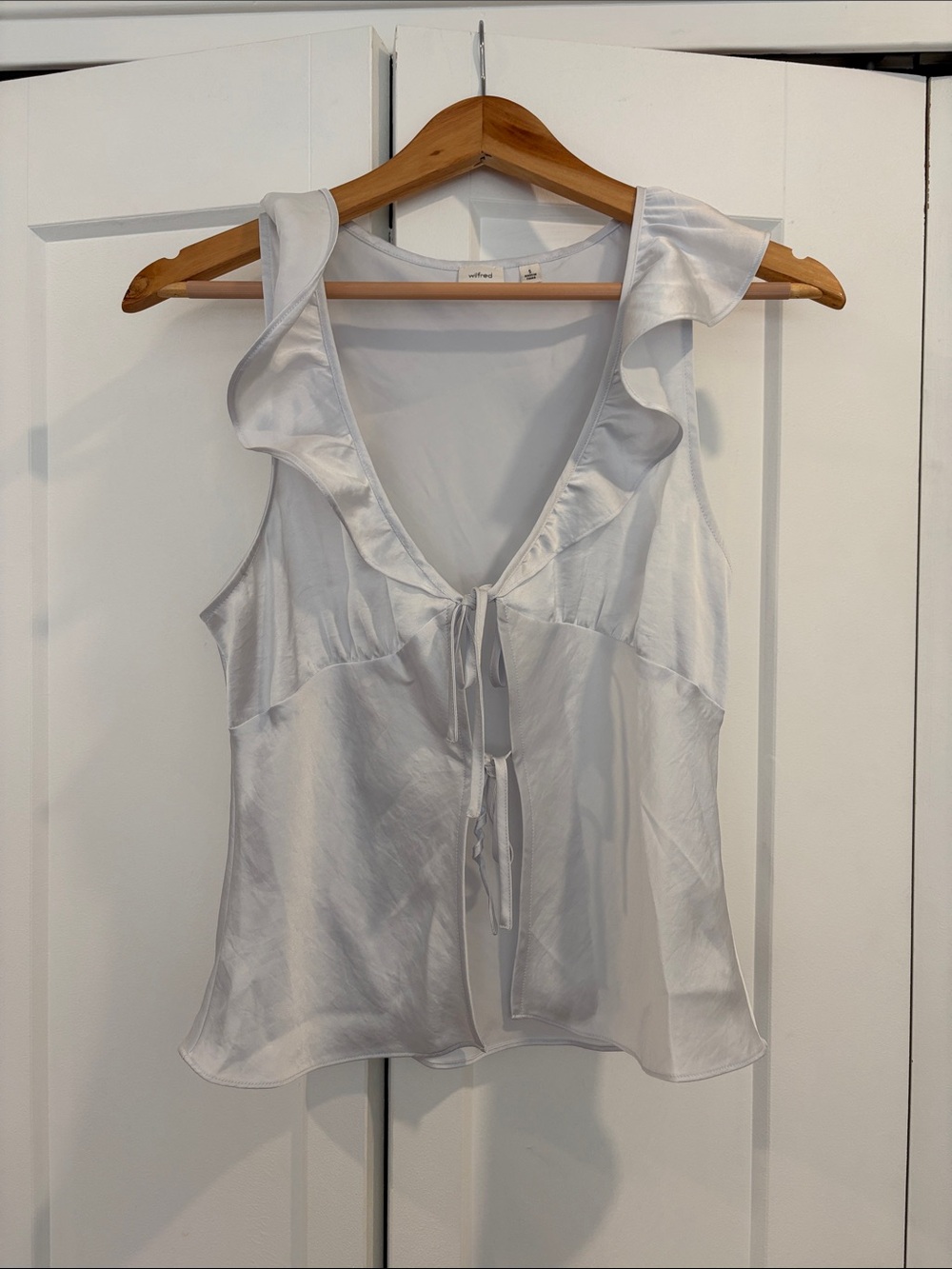 Aritzia White Satin Ruffle Tie-Front Camisole